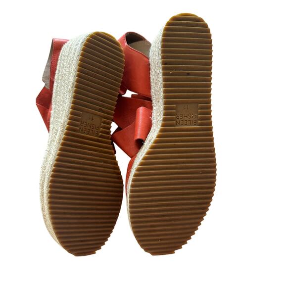 Eileen Fisher - Willow Tumbled Leather Espadrille- Red Poppy - Sz 11 - Picture 6 of 7